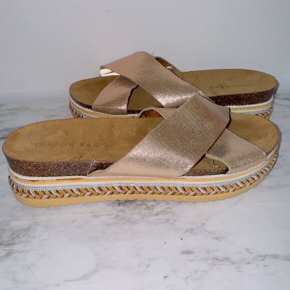 London Rag Women's Platform Open Toe Oprah Bronze Casual Slip On Sandals size 9 - Picture 2 of 8
